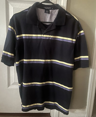 Daniel Cremieux Collection Men’s Striped Polo Shirt Black Purple Yellow Size M
