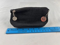 The Sak Black Crochet Knit Zipper Pouch Coin Purse Cosmetic Bag Small