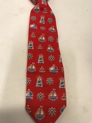 Class Club Children’s Zip Tie on Red with Black, Blue, & Green Ships Nautical
