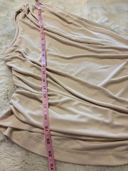 Zara One Shoulder Ruched Top XXL Beige Nude Draped Asymmetrical Stretch Blouse