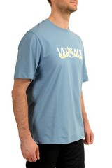Versace Men’s Logo Print Blue Crewneck Short Sleeve T-Shirt US 4XL IT 60