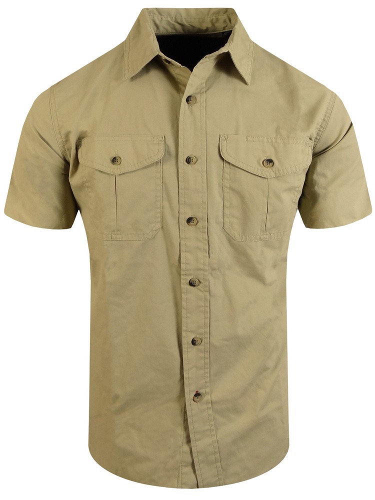 Twill Cotton Shirt Men Short Sleeve Flap Pockets Casual Workwear Button Pen Slot
