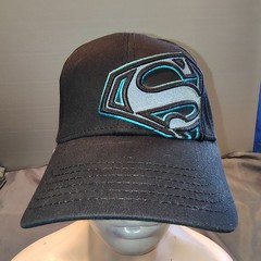 Superman S Logo Patch Ball Cap DC Comics Black Hat Black Neon Blue Symbol OSFM