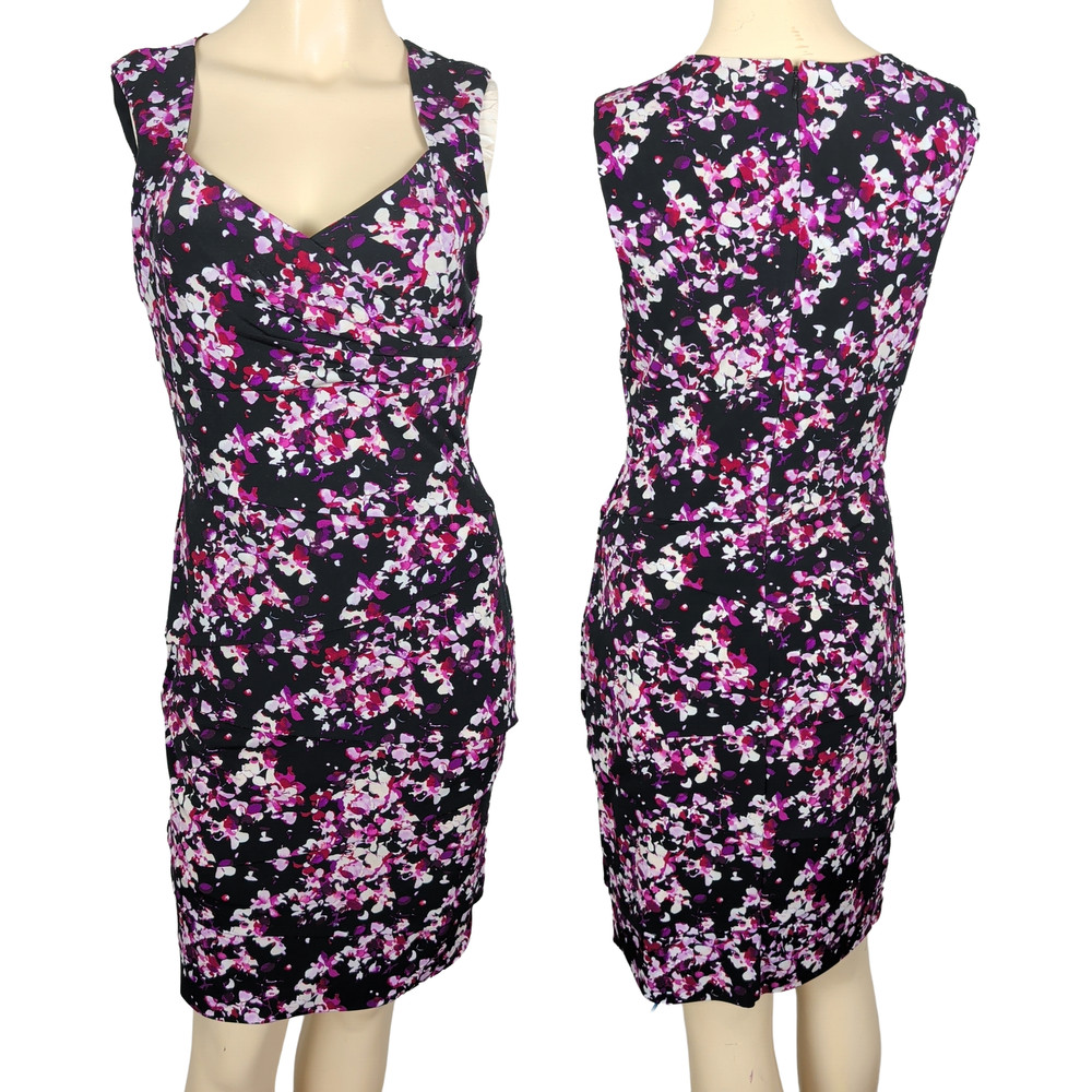 White House Black Market Dress Womens 8 Ruched Floral Instantly Slimming Sheath