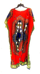 African Dashiki Women One Size Red Muti Open Cardigan Pockets Long Maxi Dress