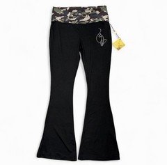 Baby Phat Women’s L Black Yoga Pants Flared Leg Camo Waist Pull-On Stretch