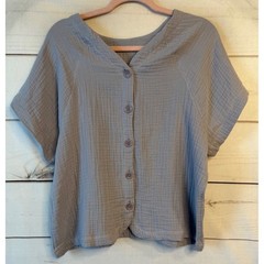 Madewell Muslin Gauze Reversible Button Back Top NE240 Blue Grey Womens L NWT