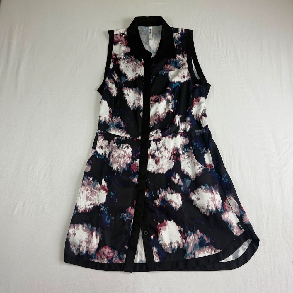RVCA Sleeveless Collared Button Front Dress Tunic Abstract Print Size M