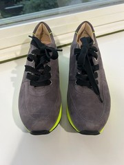 Peter Kaiser Gray Suede Sneakers with Bold Neon Yellow Sole 37 US6-6.5