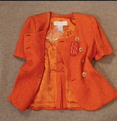 Vintage 1980s Escada Orange Wool Silk Skirt Suit Gold Button Size M UK 12