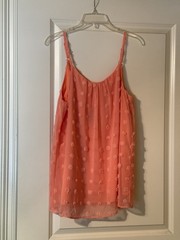 NWT HALIFE Orange Sheer Polka Dot Chiffon Spaghetti Strap Camisole Tank Women L