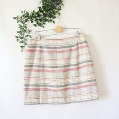 NEW Tahari Beige Red Black Striped Tweed Skirt Size 16