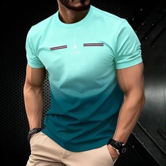 Men’s Paris Print T-Shirt 3D Gradient Oversized Casual Summer Short Sleeve Tee