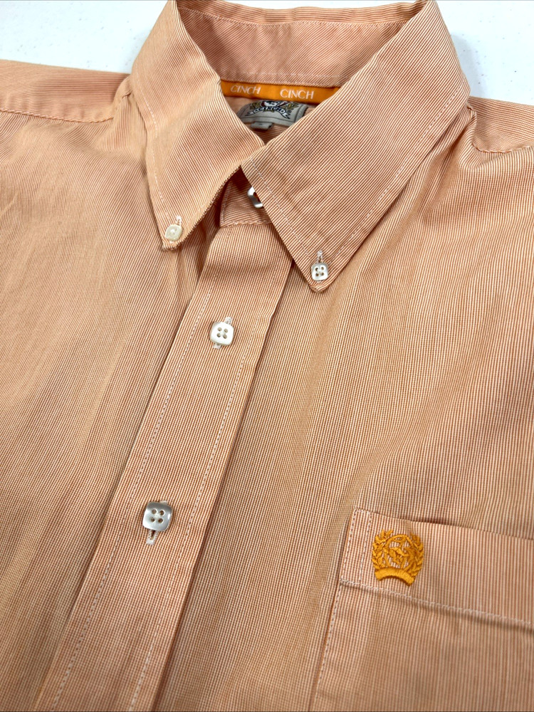 Cinch Men’s Orange Fine Striped 100% Cotton Cowboy Rodeo Shirt Size Large