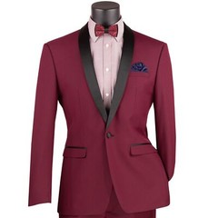 VINCI Men’s Burgundy Shawl Collar One Button Slim Fit Formal Tuxedo Suit NEW