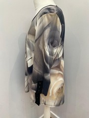 Chesca Floral Top Size 16 18 Elegant black Cream Beige Asymmetric Hem Occasion