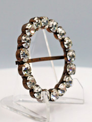 Vintage Brass with Seventeen 6mm Crystal Rhinestones Belt Buckle 2.25 Inches