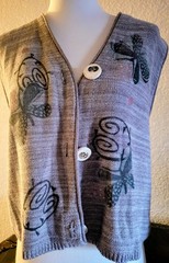 Blue Fish Gray Cotton Rayon V-Neck Sleeveless Dragonfly Button Cardigan