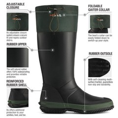 HISEA Men Rubber Rain Boots Gaiter Collar w/Drawstring Waterproof Tall Work Boot