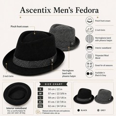 New Ascentix Men’s Wool Blend All Season Fedora Hat with Herringbone Band