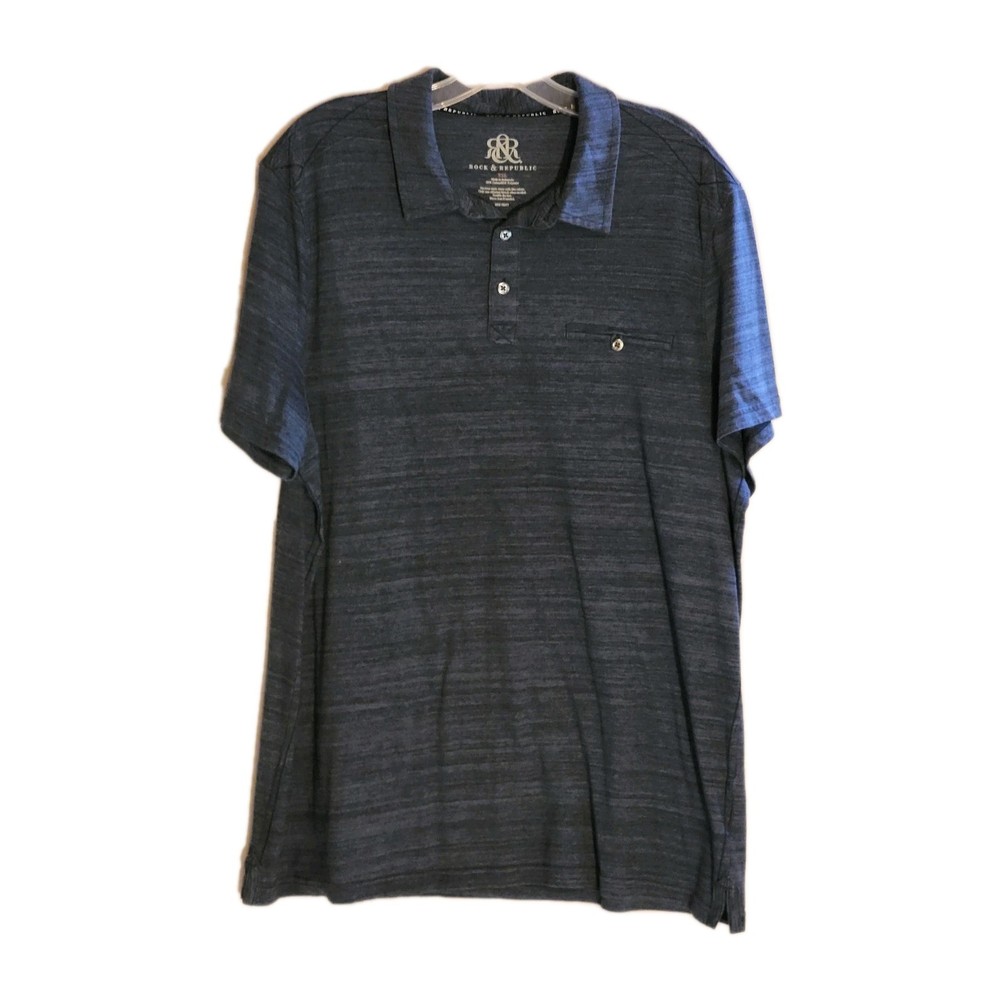 Rock & Republic Blue Short Sleeve Three Button Collard Polo Men’s Sz XXL