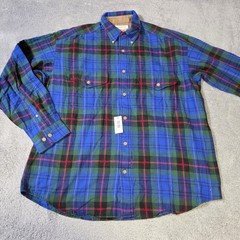 Claiborne Mens L Button Down Shirt Blue Green Plaid Canyon Explorer Long Sleeve