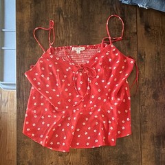 Nine Britton Women’s L Red/White Floral Smocked Tie-Front Spaghetti Strap Cami