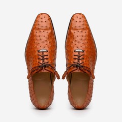 Criss Genuine Ostrich Quill Dress Oxford Shoes Brandy