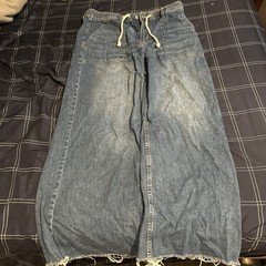 Lucky Brand Blue Denim Wide-Leg Relaxed Mid Rise Drawstring 5-Pocket Jeans