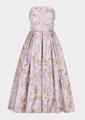 Strapless Lavender Floral Jacquard Ball Gown Formal Evening Prom Dresses