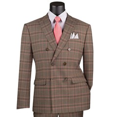 VINCI Men’s Glen Plaid Stretch Double-Breasted Suit – 36S-56L, 4 Colors – NEW