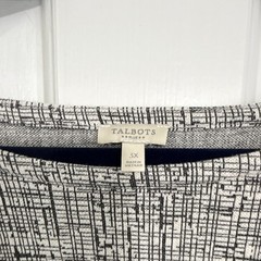 Talbots Plus 3X Black/White Geometric Knit Boat Neck 3/4 Bell Sleeve Top