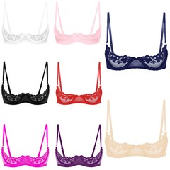 Womens Lace Half Cup Bra Underwired Bra Sexy Open Nipple Bra Sleepwear Lingerie