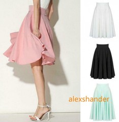 New Women Midi Flared Knee Length Skater Skirt Ladies Stretch Office Work Skirt