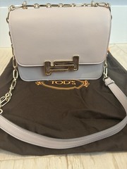 Tod’s Double T Small Gray/Pink Crossbody Bag Gold Hardware Chain Strap