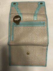 Elaine Turner Turquoise Ostrich Leather/StrawWallet New Without Tags