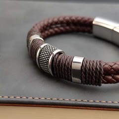 Sleek Magnetic Clasp Leather Bracelet Fits Casual & Professional Work Outfits
