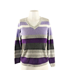 NWT KAREN SCOTT Fall colorblock Sweater Petite SMALL Pullover V-neck 100% Cotton