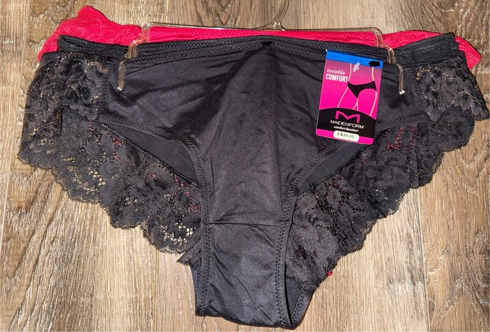 Maidenform ~ 3-Pair Women’s Tanga Underwear Nylon Blend Lace Trim ~ 2XL