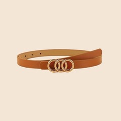 Women’s Thin Three Ring Belt – Simple Fashion Decorative PU Waist Belt