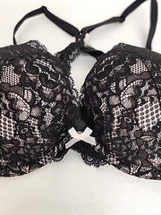 Victoria’s Secret Underwire Push Up Bra Padded Cross-Back 32D Pink Black Lace