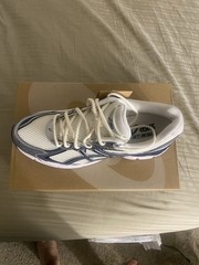 Asics Gel-2160 Men’s Size 10.5 Cream/Raw Indigo Blue Mesh Running Sneakers