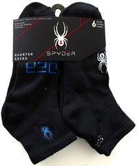 Spyder Mens’ Quarter Socks 6 – SIX Pairs Black Size 6-12 – NWT