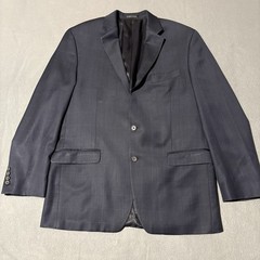 Ralph Lauren Blazer 44R Navy Blue Windowpane Wool Jacket Sport Coat 2 Button