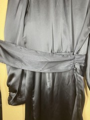 Dress Forum Satin Dress Size Small Navy Wrap Long Sleeve Mini Cocktail Club