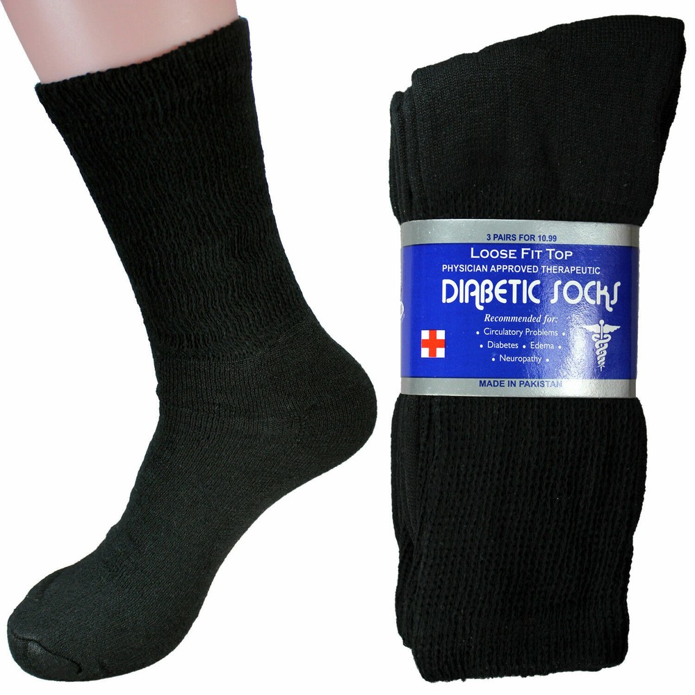 New 3 Pairs Diabetic Crew Circulatory Socks Health Mens Cotton 9-11 10-13 13-15