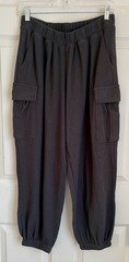 Aerie Women’s Black Waffle Cargo Pants Elastic Waist Pockets Relaxed L