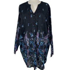 New Vintage Collections Etc Women’s Sz XXL Tunic Boho Hippie Floral Blouse Top