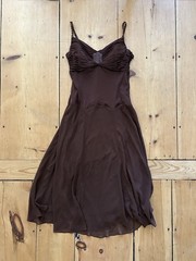 Sangria Brown Vintage Chiffon Midi Slip Dress Size 16 Spaghetti Strap