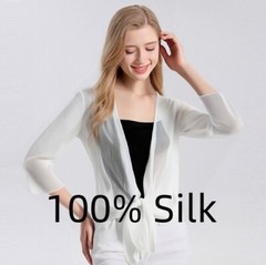 Womens Chiffon 100% Silk Shawl Half Sleeve Ultra-thin Capes Cardigan Shirt Black